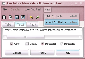 SyntheticaMauveMetallic Java Look and Feel